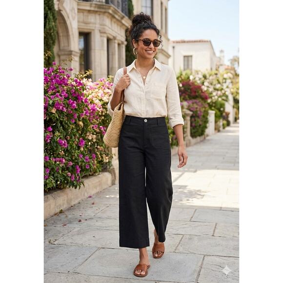Maeve Pants - Maeve Anthropologie The Colette Cropped Wide Leg Pants Black Magic Fabric 29